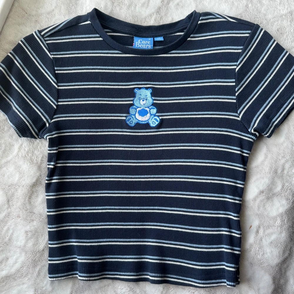 Kidcore Lettuce Trim Ribbed Grumpy Care Bear Embroidered Crop Top Baby Tee